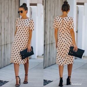 Revolve Dress Forum Los Angeles Vici Call Me Maybe Peach Polka Dot Midi Dress